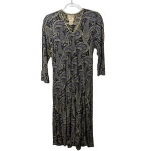 Vintage 90's April Cornell Midi Dress Fit and Flare Paisley Pattern Rayon Size M